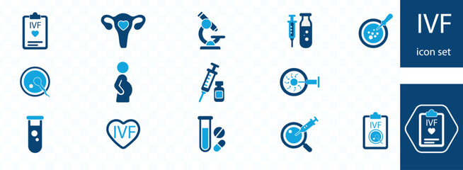 IVF - In vitro fertilization icon set. Reproductive system concept. Artificial insemination symbol vector illustration.