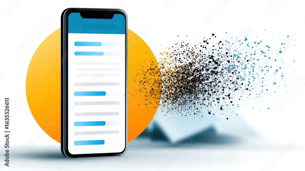 Poster smartphone with disintegrating screen effect
