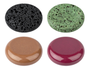 Discover vibrant textures and smooth surfaces in this collection of four distinct circular elements