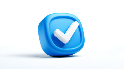 Blue verified 3d icon with white tick check mark isolated on white background. Verification badge. Social media user account verification Stock Illustration