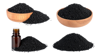 Discover potent black seed oil and whole seeds in wooden bowls for natural wellness and health.