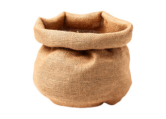 Open round burlap sack isolated on a transparent background