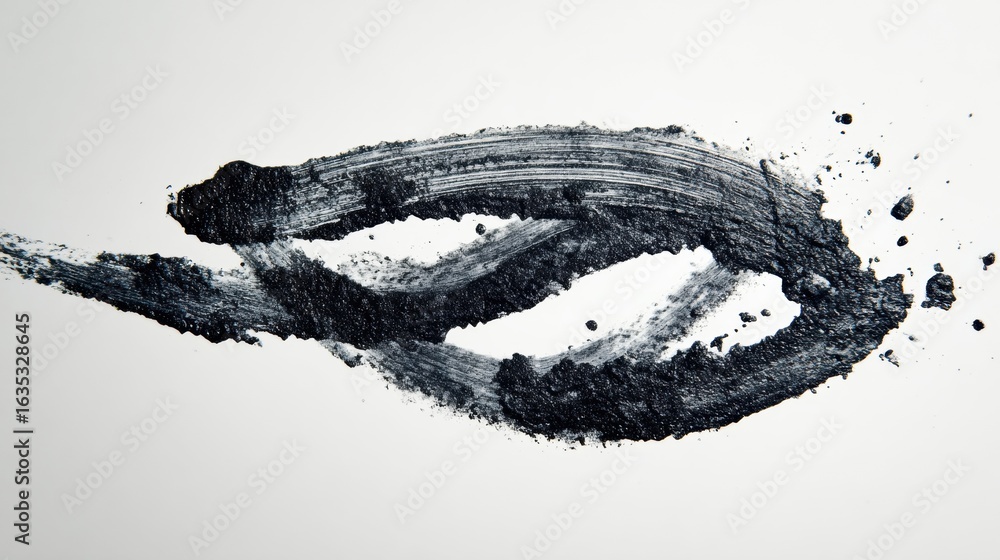 Poster smudged eyeliner strokes create abstract shapes on blank canvas with clean margin for artistic inter