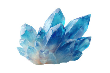 Close-up of a cluster of vibrant blue crystals. Sharp facets and a gradient of light to dark blue