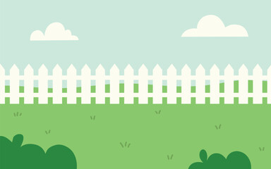 Green Field Landscape with White Picket Fence