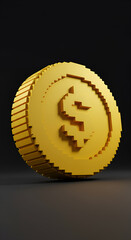 3D Rendered Gold Coin With Dollar Sign On Dark Background Illustration