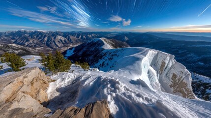 Fototapeta premium Snowy Mountain Star Trails - Winter Landscape Photography