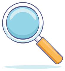 Magnifying glass illustration with blue lens and yellow handle