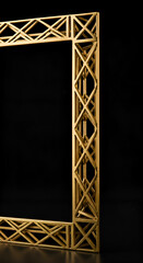 3D Rendered Geometric Gold Structure Frame On Black Background