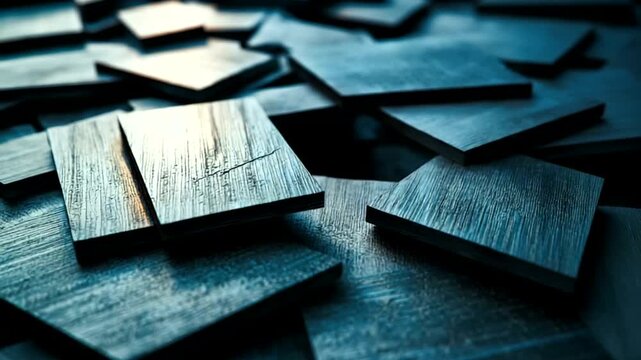 Abstract Arrangement of Wooden Squares with Dramatic Lighting for Creative Backgrounds
