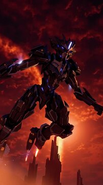Dark Silhouette of a Flying Robot at Sunset