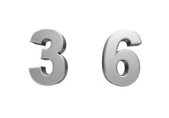 Naklejka premium 3D Rendered Metallic Numbers Three And Six Isolated On Transparent Background