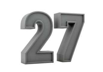 3D Rendered Gray Number 27 Isolated On Transparent Background