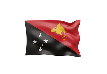 3D Rendered Papua New Guinea Flag Waving with Red Black and Bird Against Transparent Isolated Background