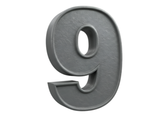 3D Rendered Gray Number Nine Isolated on Transparent Background