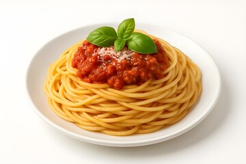 Spaghetti with Marinara Sauce Isolated on White Background