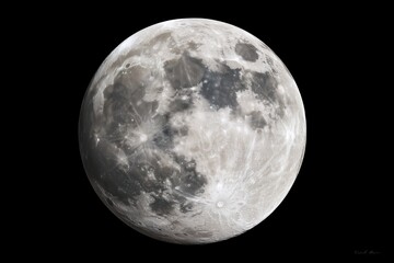 Obraz premium Detailed full moon with visible craters and surface texture against a black backdrop, concept for space exploration, lunar studies and astronomical presentation.