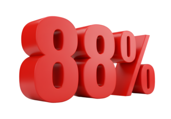 3D Rendered Red 88 Percent Sign Isolated on Transparent Background