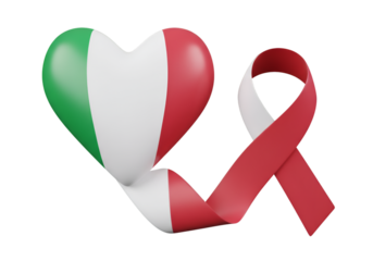 3D Rendered Italian Heart And Red Ribbon Icon On Transparent Background
