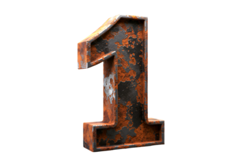3D Rendered Number One Isolated On Black Background With Rusty Metal Texture
