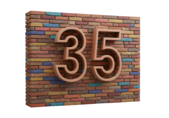 3D Rendered Number 35 Embedded In Brick Wall Isolated Background