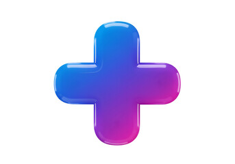 Obraz premium 3D Rendered Plus Icon with Glossy Blue and Purple Gradient on Transparent Background
