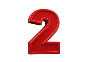 3D Rendered Red Number Two Digit Isolated on Transparent Background