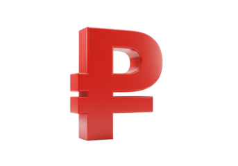 3D Rendered Red Ruble Symbol Isolated on a Transparent Black Background