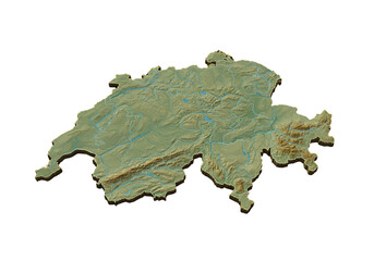 3D Rendered Relief Map Of Switzerland Isolated Against Black Background