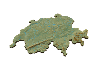 3D Rendered Relief Map Of Switzerland Isolated Against Black Background