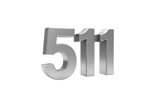 3D Rendered Silver Metallic Number 511 Isolated On Black Background