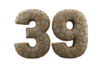 3D Rendered Stone Number Thirty-nine Isolated On Transparent Background