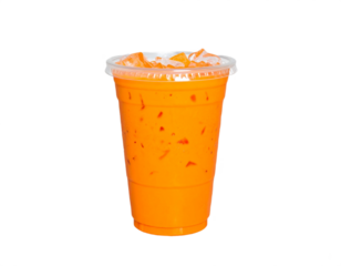 Refreshing iced Thai tea in a clear plastic cup, perfect for a cool beverage on a warm day