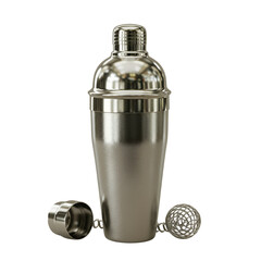 3D Rendered Shiny Silver Cocktail Shaker Isolated on Transparent Background