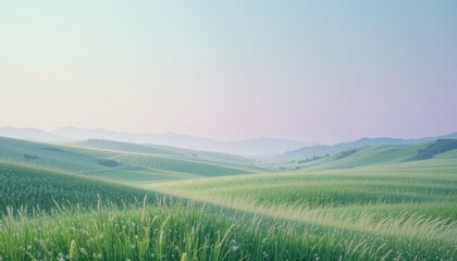 Obraz premium Rolling Green Hills and Fields at Sunrise landscape