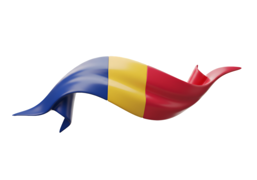3D Rendered Waving Romanian Flag On Isolated Transparent Background