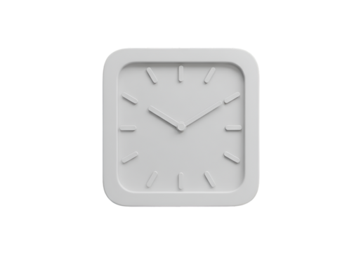 3D Rendered White Square Clock Illustration Isolated on Transparent Background - Powered by Adobe