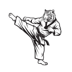 Fototapeta premium Cool tiger in a karate uniform, a fun mix of wild power and martial arts discipline.