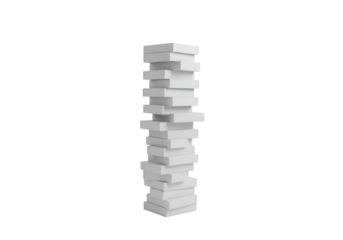 3D Rendered White Stacked Boxes Arrangement On Black Isolated Background