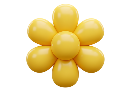 3D Rendered Yellow Flower on Isolated Transparent Background