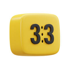 3D Rendered Yellow Cube with Three Colon Three Number Display Transparent Background