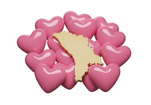3D Rendering Of Moldova Surrounded By Pink Hearts On Transparent Background - Powered by Adobe