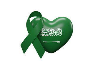 3D Rendered Saudi Arabian Flag Heart With Green Ribbon Isolated