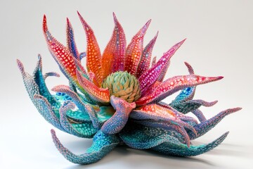 Naklejka premium Vibrant, multicolored succulent sculpture with intricate details.