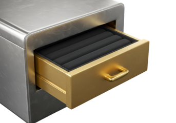 A 3D Rendered Golden Drawer And Metallic Silver Box Isolated Background