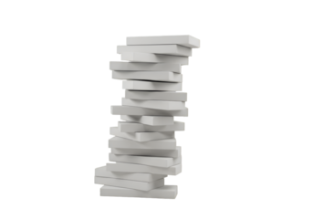 Abstract 3D Illustration of Stacked White Blocks Isolated on Transparent Black Background