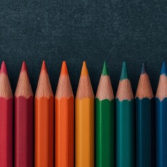 Colorful Row of Pencils on Textured Background