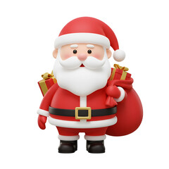 Obraz premium 3D Santa Claus Character Illustration With Gifts Isolated on Transparent Background