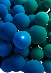 Abstract 3D Render of Blue Spheres with Light Effect on Black Background