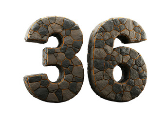 3D Rendered Stone Texture Numbers Isolated Against Black Background